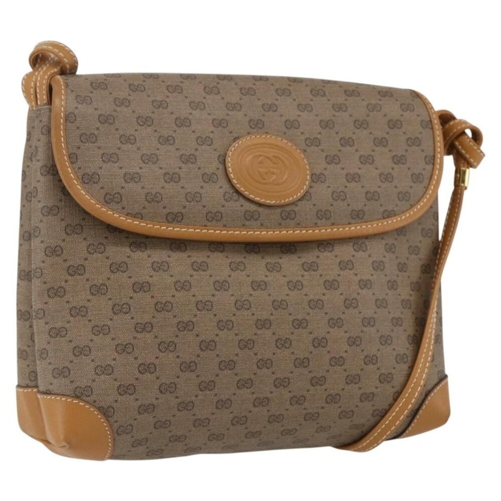 Authentic GUCCI Micro GG Supreme Shoulder Bag PVC Beige Gold 007 56 0087